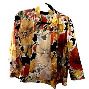 Coldwater Creek Womens Open Front Jacket Blazer Vibrant Spring Florals SZ W 18